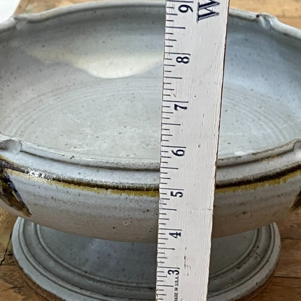 Art Studio Pottery Footed Centerpiece Bowl 5.5" Gray Speckled Signed Stoneware - Picture 6 of 15